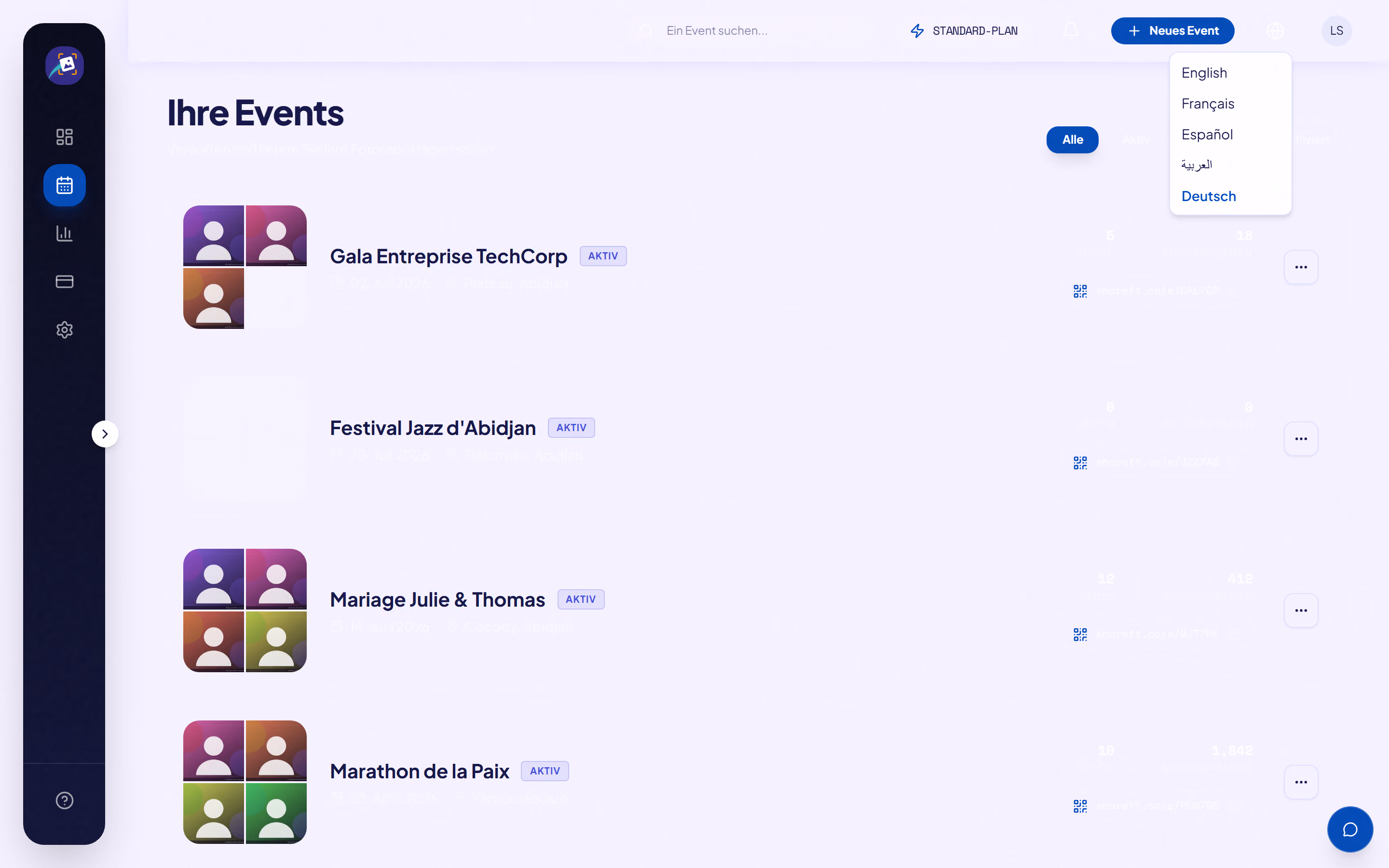 Screenshot of the SHAREFT interface