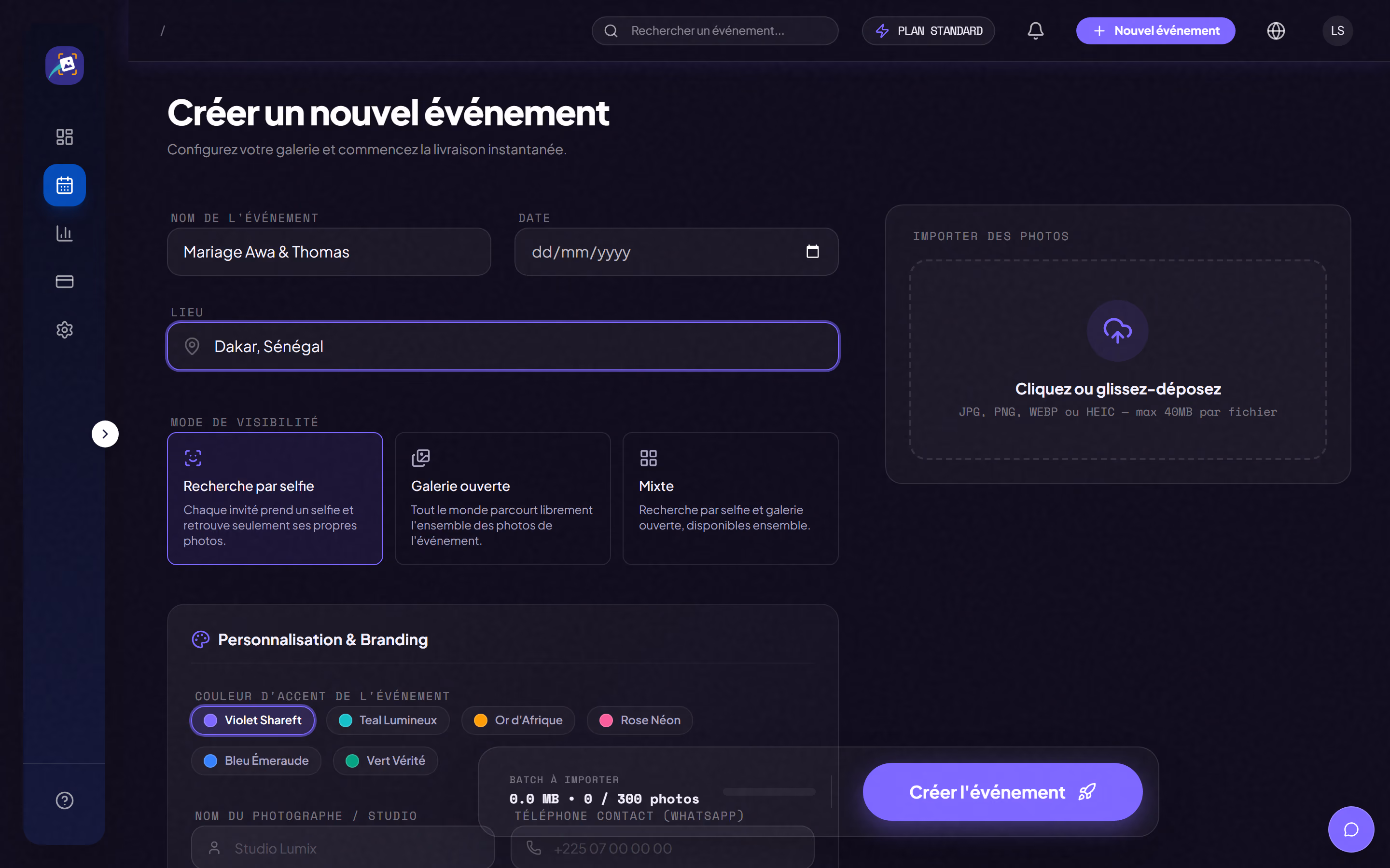 Capture d'écran de l'interface SHAREFT