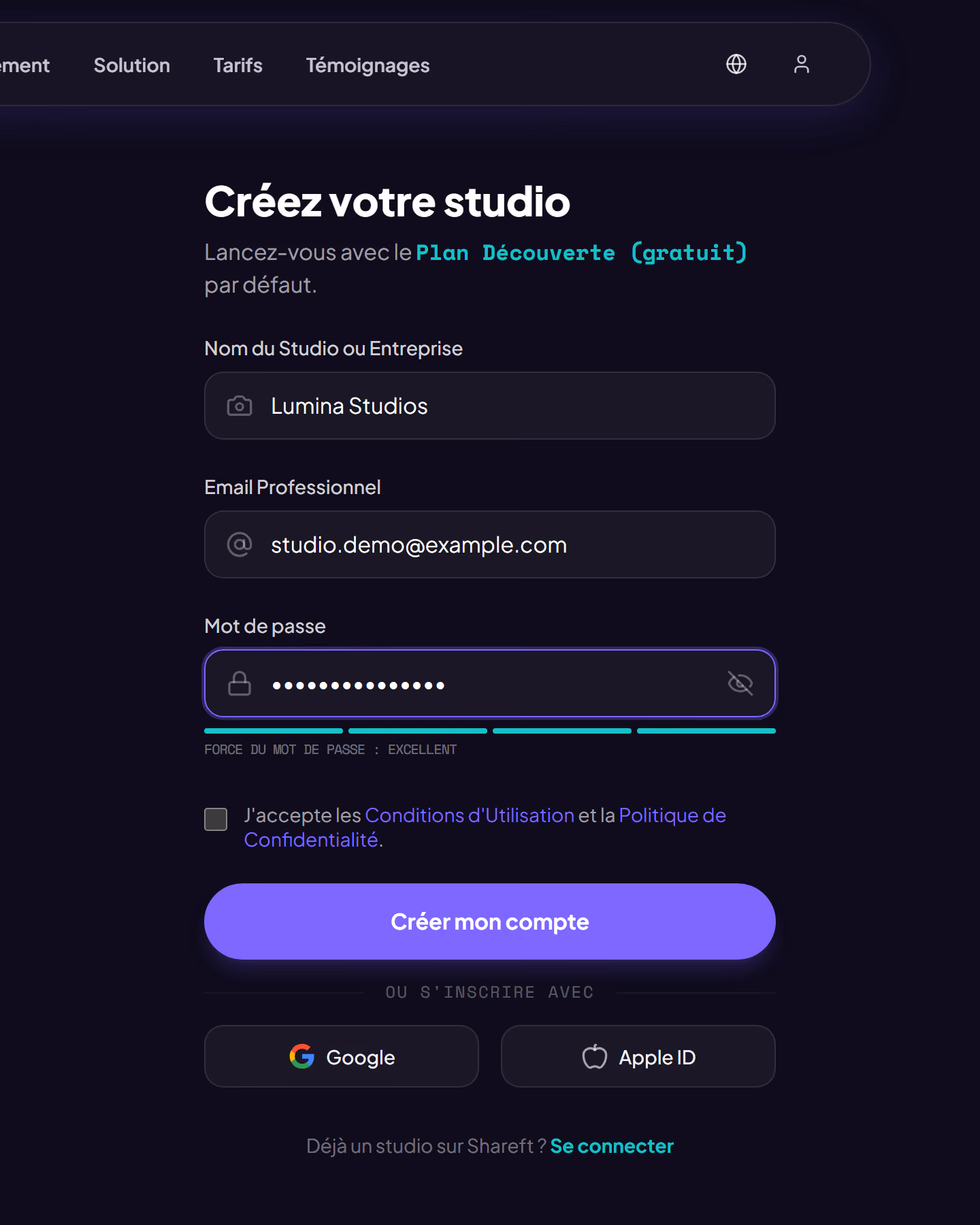Capture d'écran de l'interface SHAREFT